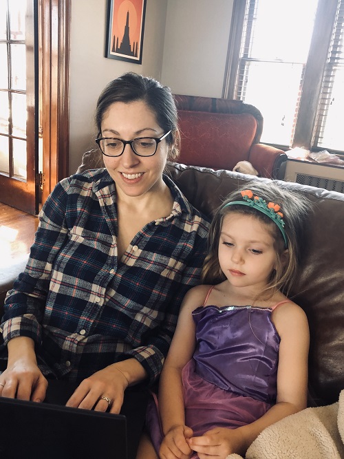 Picture of mother and daughter looking at computer